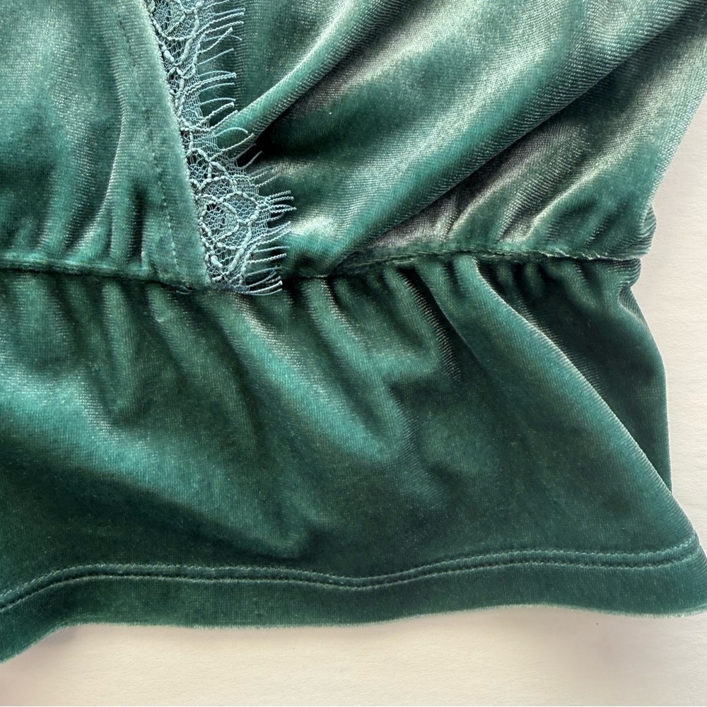 Abercrombie And Fitch Womens Emerald Green Velvet Top With Lace Trim Small - Picture 11 of 12